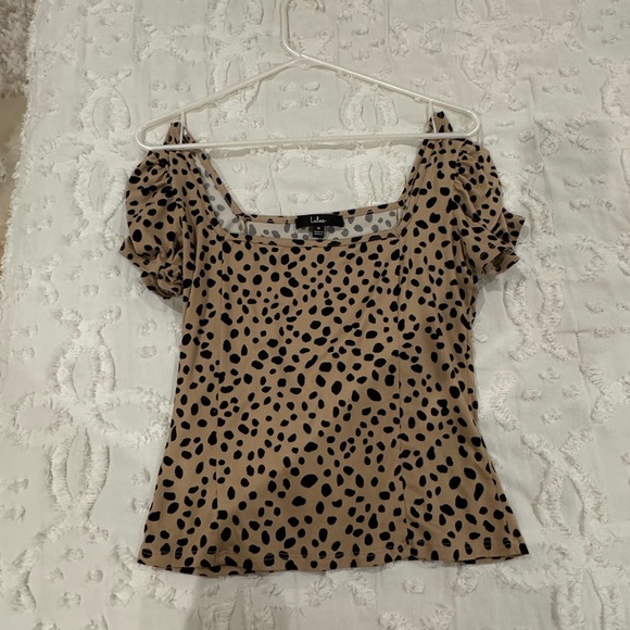 Lulu's Brown Fitted Puff Sleeve Blouse with Square Neck - Picture 1 of 2
